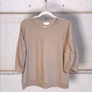 STITCH AND KNOT womens neutral ribbed knit NWOT split sleeve tan